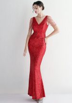This Chic Elegant Sequined Beaded Prom Dress Long Formal Party Slim Fit Evening Dress Design Made Of Good Quality Polyster And Spandex Material