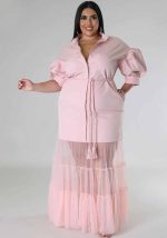 This Chic Mesh Patchwork Short Sleeve Autumn Turndown Collar Button Up Plus Size Dress Made Of Soft And Elastic Fabric. Global Lover Wholesale Plus Size Dresses And Hope Curvy Ladies Find Here a Warm And Exciting Place To Shop Affordable Curvy Dresses Online - Plus Size Casual