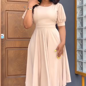 This Chic Puff Sleeve Slim Waist Cutout Maxi Summer Dress Design Made Of High Quality Polyster And Spandex Material. It Come With Good Stretch And Wearing Comfortable. Women¡¯s Midi Dresses Is Omnipotent And Suit For All Kinds Of Occasions - Daily Wear