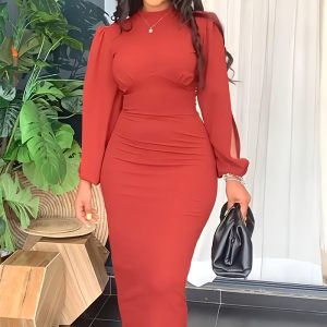 This Chic Slit Long Sleeve Elegant Midi Women's Dress Design Made Of High Quality Polyster And Spandex Material. It Come With Good Stretch And Wearing Comfortable. Women¡¯s Midi Dresses Is Omnipotent And Suit For All Kinds Of Occasions - Daily Wear