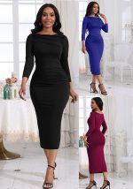 This Chic Solid Color Slim Fit Casual Fall Slim Long Sleeve Women's Midi Bodycon Dress Design Made Of High Quality Polyster And Spandex Material. It Come With Good Stretch And Wearing Comfortable. Women¡¯s Midi Dresses Is Omnipotent And Suit For All Kinds Of Occasions - Daily Wear