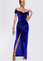 This Chic Women's Off Shoulder Velvet Evening Dress Design Made Of Good Quality Polyster And Spandex Material