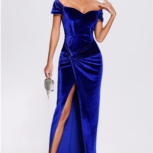 This Chic Women's Off Shoulder Velvet Evening Dress Design Made Of Good Quality Polyster And Spandex Material