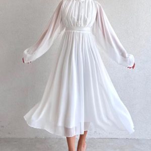 This Chic Half Turtleneck Long Sleeve Pleated Midi Dress For Women Design Made Of High Quality Polyster And Spandex Material. It Come With Good Stretch And Wearing Comfortable. Women¡¯s Midi Dresses Is Omnipotent And Suit For All Kinds Of Occasions - Daily Wear