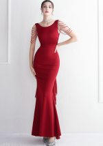 This Chiffon Satin Beaded Long Formal Party Slim Evening Dress Chic Elegant Long Annual Meeting Host Dress Design Made Of Good Quality Polyster And Spandex Material