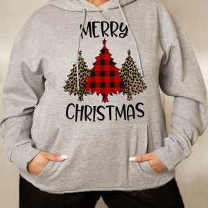 This Christmas Plus Size Women Printed Long Sleeve Loose Hoodies Made Of Polyster And Spandex Material