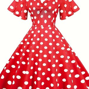 This Christmas Women Polka Dot Lace-Up Tutu Vintage Dress Made Of Soft And Elastic Fabric. Global Lover Wholesale Plus Size Dresses And Hope Curvy Ladies Find Here a Warm And Exciting Place To Shop Affordable Curvy Dresses Online - Plus Size Casual