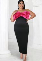 This Contrast Bow Dress Sexy Strapless Sleeveless Formal Party Evening Dress Made Of Soft And Elastic Fabric. Global Lover Wholesale Plus Size Dresses And Hope Curvy Ladies Find Here a Warm And Exciting Place To Shop Affordable Curvy Dresses Online - Plus Size Casual