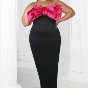 This Contrast Bow Dress Sexy Strapless Sleeveless Formal Party Evening Dress Made Of Soft And Elastic Fabric. Global Lover Wholesale Plus Size Dresses And Hope Curvy Ladies Find Here a Warm And Exciting Place To Shop Affordable Curvy Dresses Online - Plus Size Casual