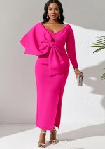 This Deep v Bow High Waist Plus Size Women's Party Maxi Dress Design Made Of Good Quality Polyster And Spandex Material