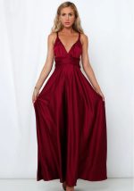 This Deep v Neck Sleeveless Lace-Up Sexy Low Back High Waist Swing Satin Gown Women's Dress Design Made Of Good Quality Polyster And Spandex Material