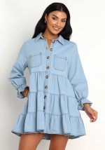 This Denim Dress European Fit Single Breasted Turndown Collar Women's Mid Long Sleeve Casual Dress Design Made Of High Quality Polyster And Spandex Material. It Is Stretchy