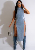 This Denim Dress Sexy Hollow Wash High Neck Women Design Made Of High Quality Polyster And Spandex Material. It Is Stretchy