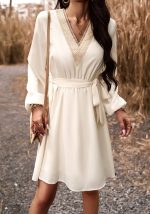 This Dress Autumn And Winter Chic Elegant v Neck Long Sleeve Dress Design Made Of High Quality Polyster And Spandex Material. It Is Stretchy