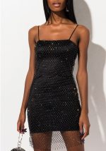 This Dress Women's Diamond Mesh Low Back Sexy Strap Dress Design Made Of High Quality Polyster And Spandex Material