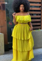 This Dress Yellow Chiffon Off Shoulder Low Back Slim Beach Holidays Pleated Maxi Dress Design Made Of High Quality Polyster And Spandex Material