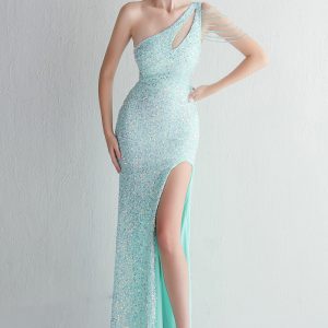 This Elegant Beading One-Shoulder Slim-Fit Fishtail Wedding Party Evening Dress Design Made Of Good Quality Polyster And Spandex Material