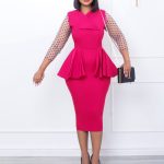 This Elegant Career Mesh Long Sleeve Patchwork v-Neck Ruffled Pencil Peplum Dress Design Made Of High Quality Polyster And Spandex Material. It Come With Good Stretch And Wearing Comfortable. Women¡¯s Midi Dresses Is Omnipotent And Suit For All Kinds Of Occasions - Daily Wear