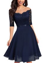 This Elegant Evening Dress Off Shoulder Sexy Half-Sleeve Lace Patchwork Chiffon Dress Design Made Of High Quality Polyster And Spandex Material. It Is Stretchy