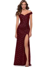 This Elegant Off Shoulder Sequins Slit Evening Dress Design Made Of Good Quality Polyster And Spandex Material