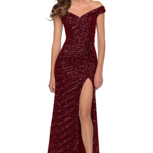 This Elegant Off Shoulder Sequins Slit Evening Dress Design Made Of Good Quality Polyster And Spandex Material