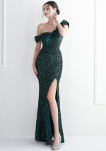 This Elegant Sequin Ruffled One Shoulder Slit Prom Dress Slim Fit Fishtail Formal Party Evening Gowns Design Made Of Good Quality Polyster And Spandex Material