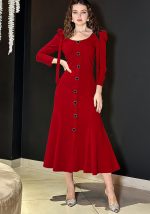 This Elegant Soid Color Long Sleeve Round Neck Plain Chic High Waist Midi Dress Design Made Of High Quality Polyster And Spandex Material. It Come With Good Stretch And Wearing Comfortable. Women¡¯s Midi Dresses Is Omnipotent And Suit For All Kinds Of Occasions - Daily Wear