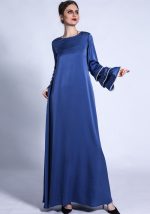 This Elegant Solid Three-Layer Sleeve a-Line Swing Long Women Dress Design Made Of High Quality Polyster And Spandex Material