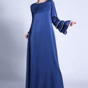 This Elegant Solid Three-Layer Sleeve a-Line Swing Long Women Dress Design Made Of High Quality Polyster And Spandex Material