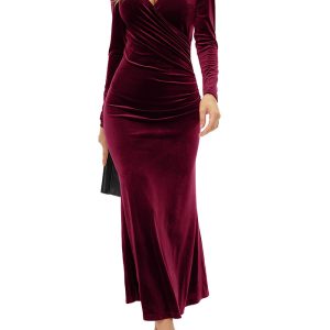 This Elegant v Neck Slim Velvet Dress Cocktail Mermaid Evening Dress Design Made Of Good Quality Polyster And Spandex Material