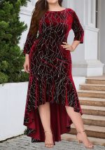 This Elegant Velvet Irregular Hem Three Quarter Long Sleeve Plus Size Party Dress Made Of Soft And Elastic Fabric. Global Lover Wholesale Plus Size Dresses And Hope Curvy Ladies Find Here a Warm And Exciting Place To Shop Affordable Curvy Dresses Online - Plus Size Casual