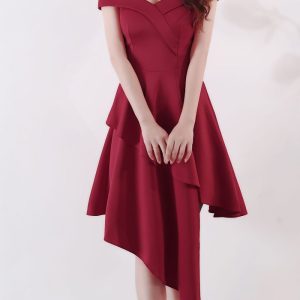 This Evening Dress Winter Short Formal Party Dress Women's Fashion Off Shoulder Solid Irregular Bridesmaid Dress Design Made Of Good Quality Polyster And Spandex Material