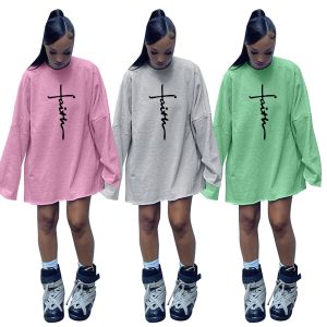 Este otoño casual de manga larga de impresión suelta Pullover vestido de diseño hecho de alta calidad de poliéster y spandex material. Es elástico