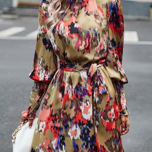 This Fall Chic Elegant Long Sleeve Printed Dress Design Made Of High Quality Polyster And Spandex Material. It Is Stretchy