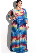 This Fall Fashion Women's Colorful Tie Dye Printed Round Neck Plus Size Maxi Dress Made Of Soft And Elastic Fabric. Global Lover Wholesale Plus Size Dresses And Hope Curvy Ladies Find Here a Warm And Exciting Place To Shop Affordable Curvy Dresses Online - Plus Size Casual