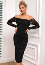 This Fall Ladies Off Shoulder Sexy Evening Dress Design Made Of High Quality Polyster And Spandex Material. It Come With Good Stretch And Wearing Comfortable And Feeling Freedom. The Tight And Fitted Dress Is The Most Popular Options From Party Girls. Shop Bodycon Dresses At Global Lover And Find Amazing Designs Sequins