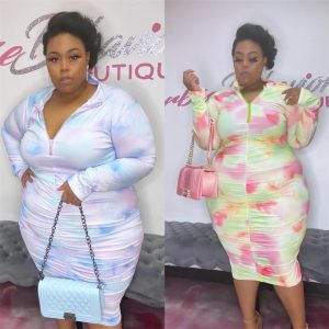 This Fall Plus Size Women's Print Long Sleeve Zipper Bodycon Dress Made Of Soft And Elastic Fabric. Global Lover Wholesale Plus Size Dresses And Hope Curvy Ladies Find Here a Warm And Exciting Place To Shop Affordable Curvy Dresses Online - Plus Size Casual