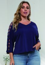 This Fall Plus Size Women's Cutout v-Neck Bat Sleeves t-Shirt Top Made Of Comfortable And Elastic Fabric. It Is Wholesale Sexy Plus Size Tops For Women. With The Gradual Rise Of Feminist Awareness