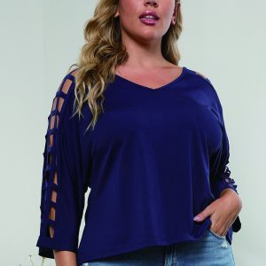 This Fall Plus Size Women's Cutout v-Neck Bat Sleeves t-Shirt Top Made Of Comfortable And Elastic Fabric. It Is Wholesale Sexy Plus Size Tops For Women. With The Gradual Rise Of Feminist Awareness