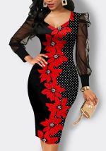 This Fall Print Dress Women's Mesh Sleeves Pencil Midi Bodycon Dress Design Made Of High Quality Polyster And Spandex Material. It Come With Good Stretch And Wearing Comfortable. Women¡¯s Midi Dresses Is Omnipotent And Suit For All Kinds Of Occasions - Daily Wear