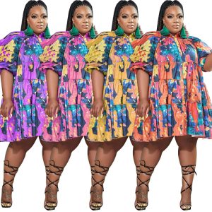 This Fall Summer Trend Graffiti Print Turndown Collar Single Breasted Shirt Fashion Loose Mini Plus Size Dress Made Of Soft And Elastic Fabric. Global Lover Wholesale Plus Size Dresses And Hope Curvy Ladies Find Here a Warm And Exciting Place To Shop Affordable Curvy Dresses Online - Plus Size Casual