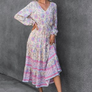 This Fall Winter Bohemian Casual Holidays Long Sleeve Positioning Print Swing Dress Design Made Of High Quality Polyster And Spandex Material. Print Dresses Is More Interesting And Stylish. Print Maxi Dresses Is One Of The Popular Item For Islander Vocations. Women¡¯s Print Dresses At Global Lover Comes With Forever Floral