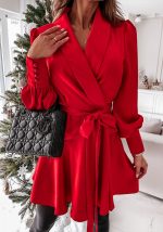 This Fall Winter Ladies Fashion Solid Color Long Sleeve Chic Shirt Dress Design Made Of High Quality Polyster And Spandex Material. It Is Stretchy