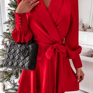 This Fall Winter Ladies Fashion Solid Color Long Sleeve Chic Shirt Dress Design Made Of High Quality Polyster And Spandex Material. It Is Stretchy