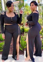 This Fall Winter Plus Size Women's Fashion Set High Stretch Ribbed Long Sleeve Two Piece Design And Made Of Comfortable And Elastic Fabric. Wholesale Plus Size Two Piece Sets Is a Must-Have Item For Curvy Ladies. Two Piece Sets Can Either Be Worn Together Or Individually