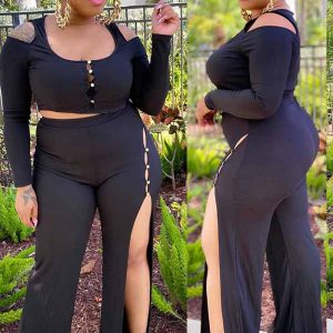 This Fall Winter Plus Size Women's Fashion Set High Stretch Ribbed Long Sleeve Two Piece Design And Made Of Comfortable And Elastic Fabric. Wholesale Plus Size Two Piece Sets Is a Must-Have Item For Curvy Ladies. Two Piece Sets Can Either Be Worn Together Or Individually