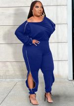 This Fall Winter Plus Size Women's Sexy Fashion Solid Color Zipper Off Shoulder Jumpsuit Design Made Of High Quality Polyster And Spandex Material. It Is Stretchy