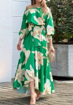 This Fall Winter Women's Chic Elegant Career Print Balloon Sleeve Dress Design Made Of High Quality Polyster And Spandex Material