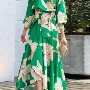 This Fall Winter Women's Chic Elegant Career Print Balloon Sleeve Dress Design Made Of High Quality Polyster And Spandex Material