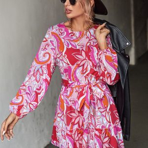 This Fall Winter Women's Fashion Classic Print Long Sleeve Dress Design Made Of High Quality Polyster And Spandex Material. It Is Stretchy